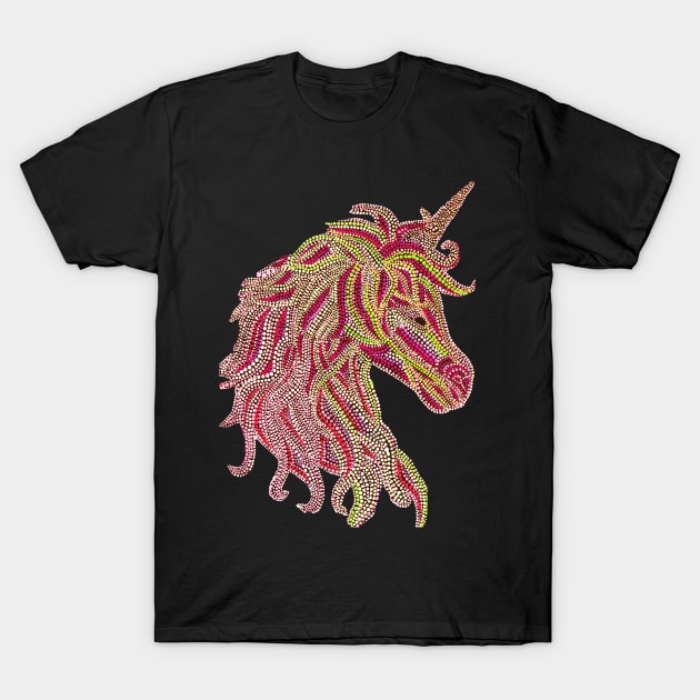 Mythical Unicorn - Red & Lime Green T-Shirt by Amy Diener